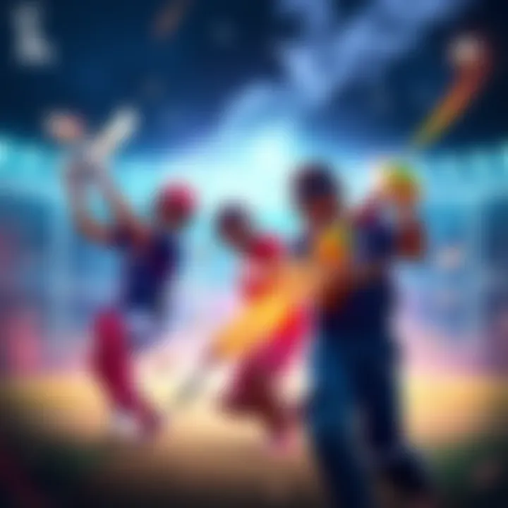 Cricket players compete fiercely in an IPL match, showcasing athleticism and teamwork.