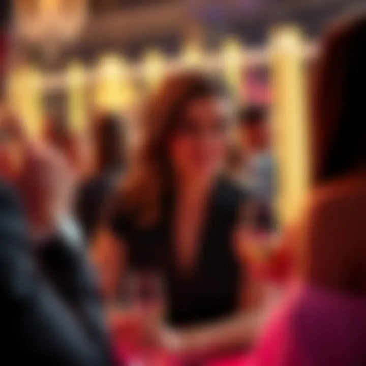 Jacki, a VIP host, engaging with guests at a lavish event, showcasing her charm and professionalism