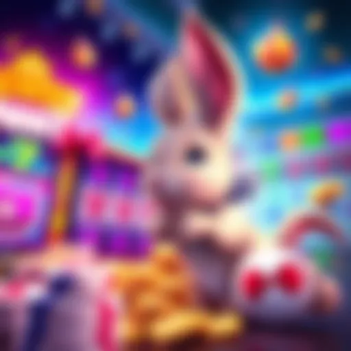 A colorful illustration representing the Jackpot Rabbit gaming site with gaming elements like slots and rabbit graphics
