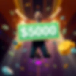 A person jumps with joy holding a cash prize sign, symbolizing a $500 jackpot win.