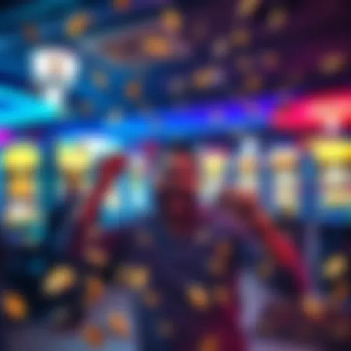 Jackpot Celebration at Rivers Casino A player celebrating a jackpot win at the Dancing Drums Reels machine with coins and confetti around them