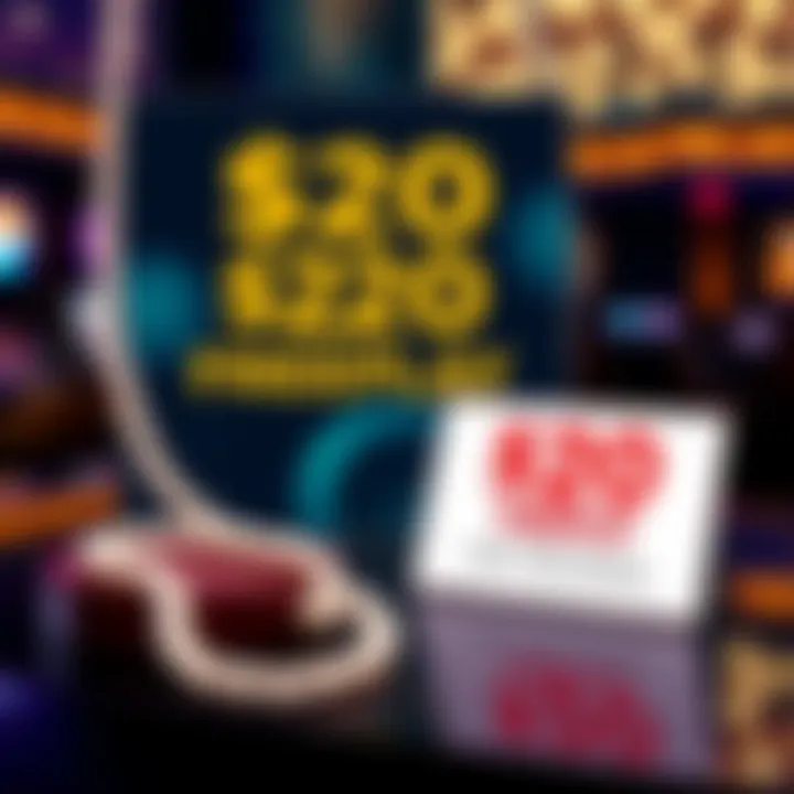 A jade and pearl necklace displayed alongside a promotional sign for $20 free play at Harrahs