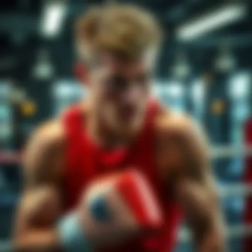 Jake Paul training in the gym, prepared for a challenging boxing match against a top heavyweight fighter, showcasing determination and focus.