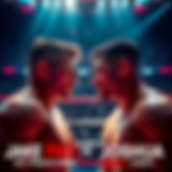 Jake Paul and Anthony Joshua facing off in a boxing ring before their match, with fans excited in the background.