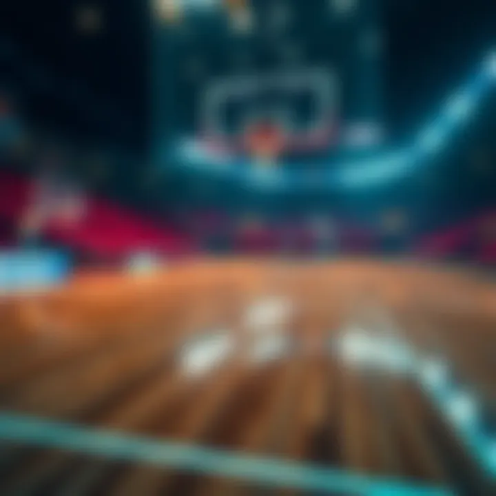 A basketball court with focus on Jalen Duren, showing betting trends and statistics.