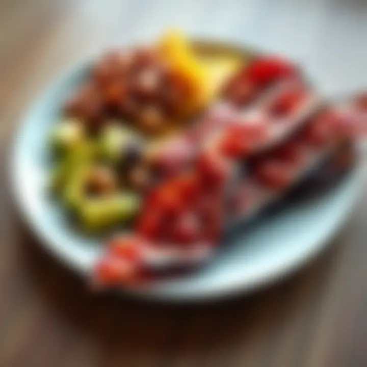 Plate of Jamaican bacon with side dishes Delicious Jamaican bacon served on a plate with plantains and beans