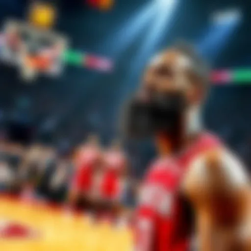 James Harden looking frustrated on the court in the fourth quarter, with teammates in the background