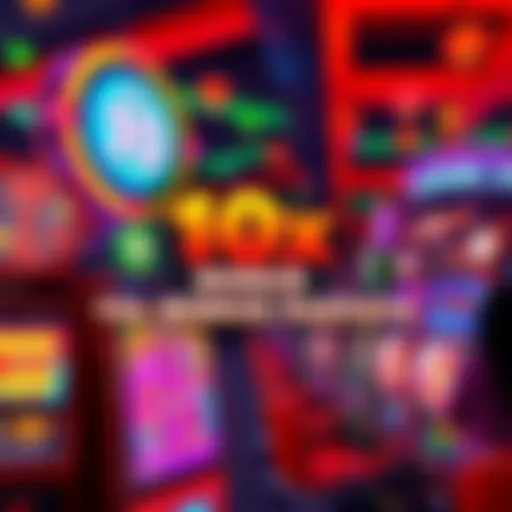 A vibrant Japanese Pachinko machine displaying the exciting 10x bonus feature, with colorful lights and spinning reels, attracting players in a lively gaming hall.