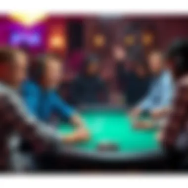 Jared Bleznick Commentating a Poker Game Jared Bleznick sits at a poker table, animatedly discussing the game while players look on, reflecting mixed reactions to his commentary style.