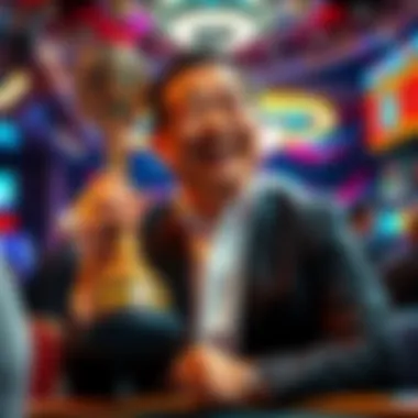 Jerry Yang celebrating his World Series of Poker victory with a trophy