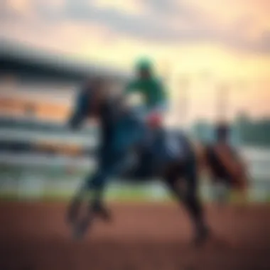 Jockey on Horse A jockey riding a horse on a racetrack, showcasing a balance between rider and animal with a focus on their connection, highlighting ethical treatment in racing.