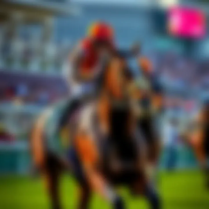 Jockey Prat guiding Ruse, a strong horse, during Aqueduct Race 4, with spectators in the background.