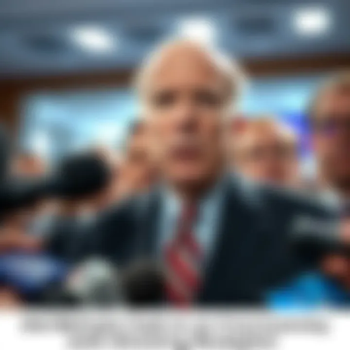 John McCain speaking to reporters with a concerned expression during a press conference about political controversy