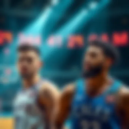 Basketball players Jokić and Cam on the court with trade rumors in the background