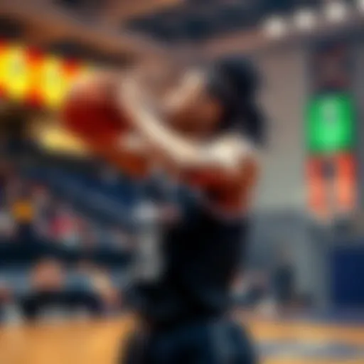 Jonquel Jones shooting the basketball during a game, showcasing her skill and focus on the court.