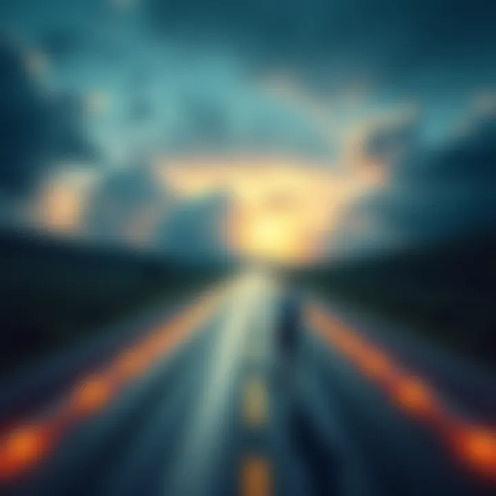 Journey of Recovery A person standing at a crossroads, symbolizing choice and recovery from gambling addiction, looking hopeful and determined.
