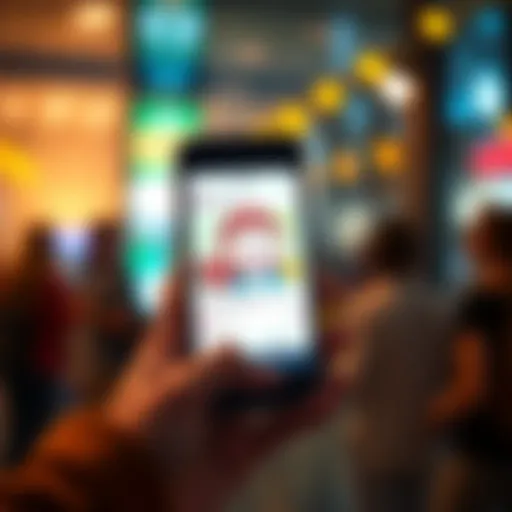 A glowing phone screen shows a cheerful social media post that brings smiles to people. Bright colors and emojis add to the positive vibe.
