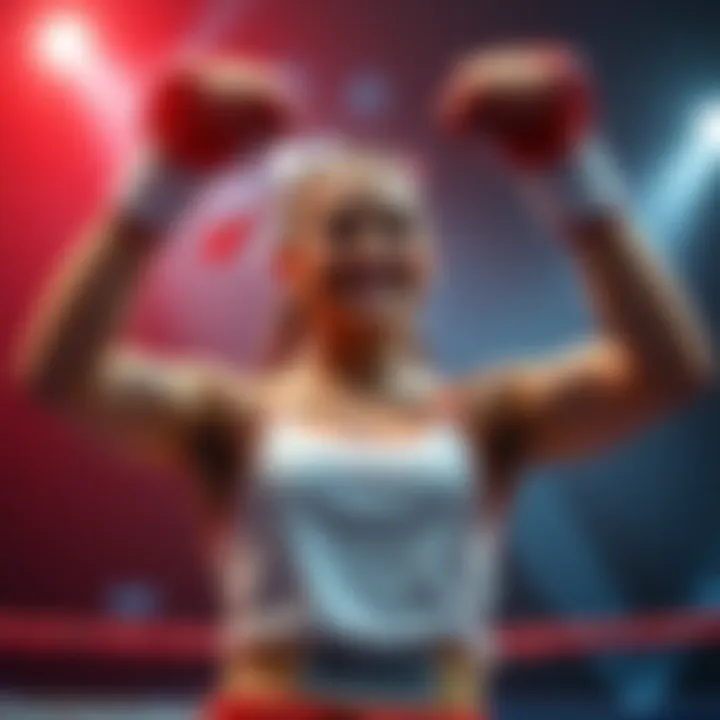 Juliana smiles and raises her fists in victory after winning a match by KO/TKO