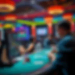 A player engaging with a live dealer at Jumbo88, showcasing an online gaming interface with colorful cards and chips.