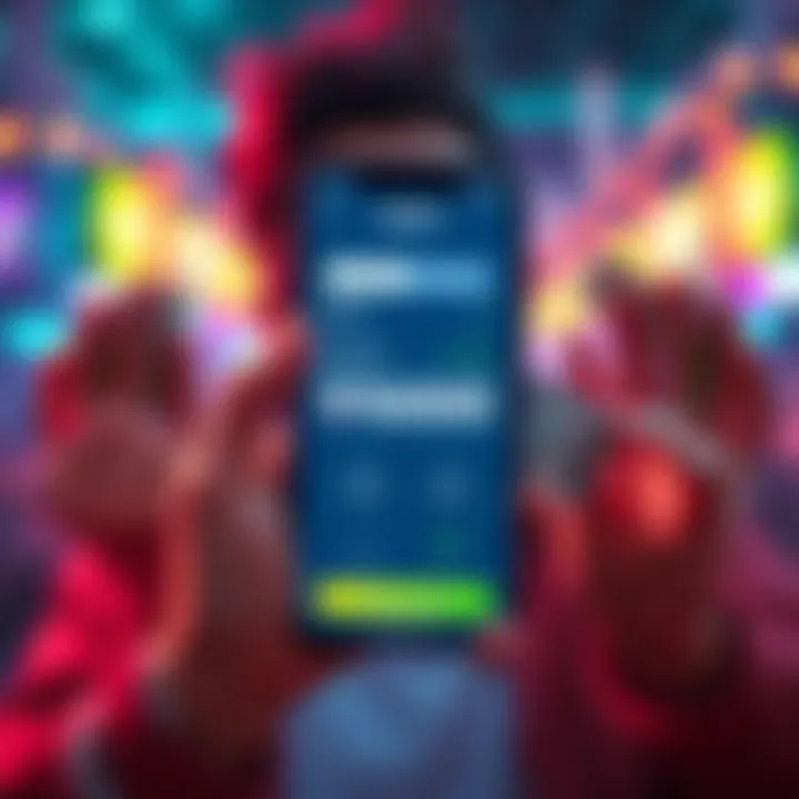 A person celebrating earnings from the Kalshi app, showing a smartphone with the app open and dollar bills around