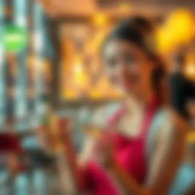 A waitress smiling while holding a $500 tip left by Keating after serving two bottles of Perrier.