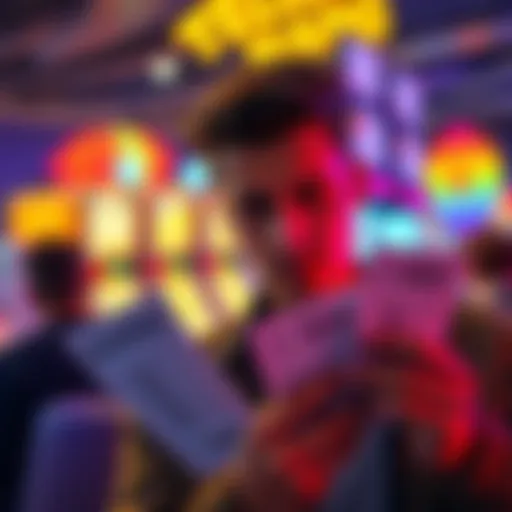 Person looking at Keno tickets with a thoughtful expression, considering number selection and strategies for better winnings.