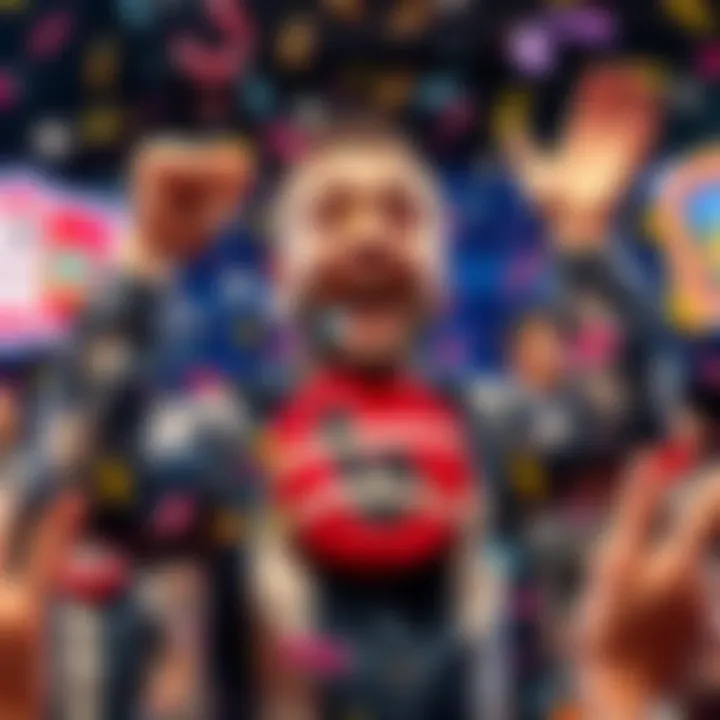 A joyful player celebrating a huge win in Keno, with bright colors and confetti around them.