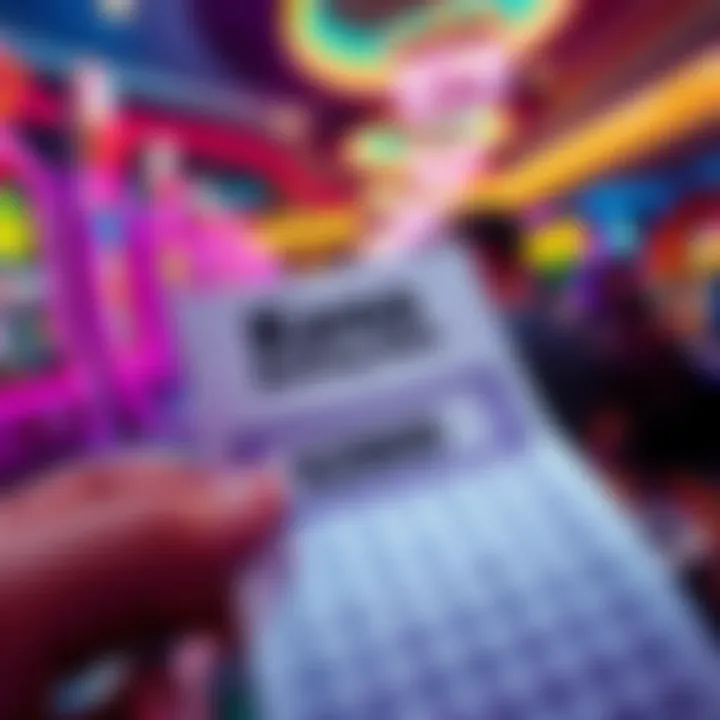Keno Betting Scene A close-up view of a Keno betting slip with a $2800 bet marked, showing other betting slips and players in a casino environment