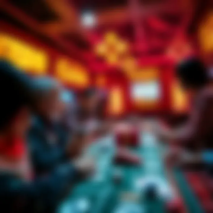 Keno Game in Action Players engaged in a lively Keno game, with traditional cards and a vibrant atmosphere.