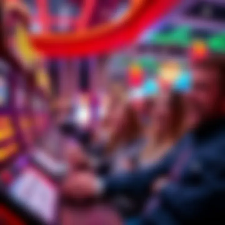 Keno Game Experience Players excitedly enjoying a game of Keno at a lively casino, with tickets and balls displayed.