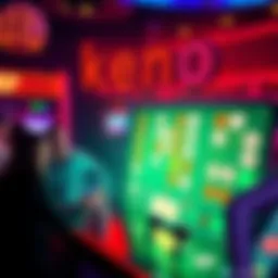 A vibrant Keno game board with colorful numbers and players enjoying the game atmosphere.