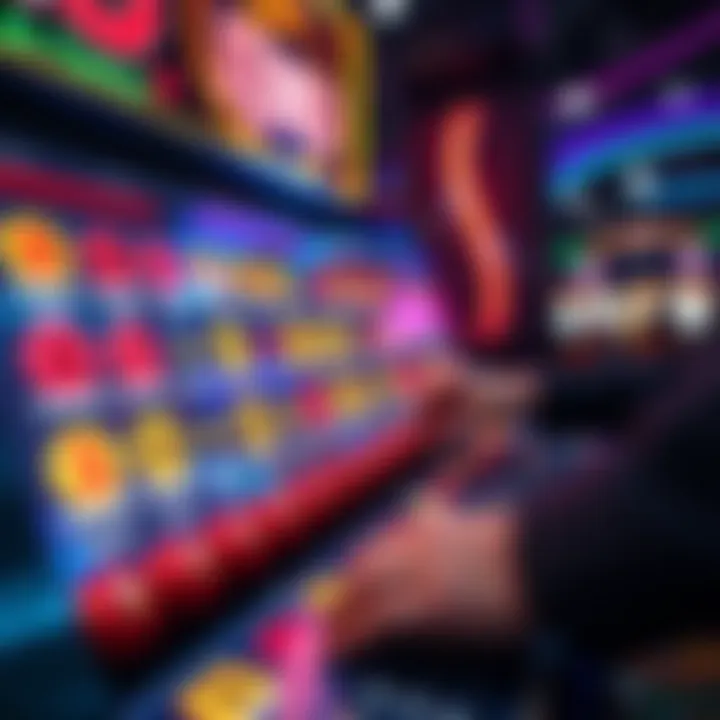 Close-up of a keno game board with colorful numbers and a player placing a bet