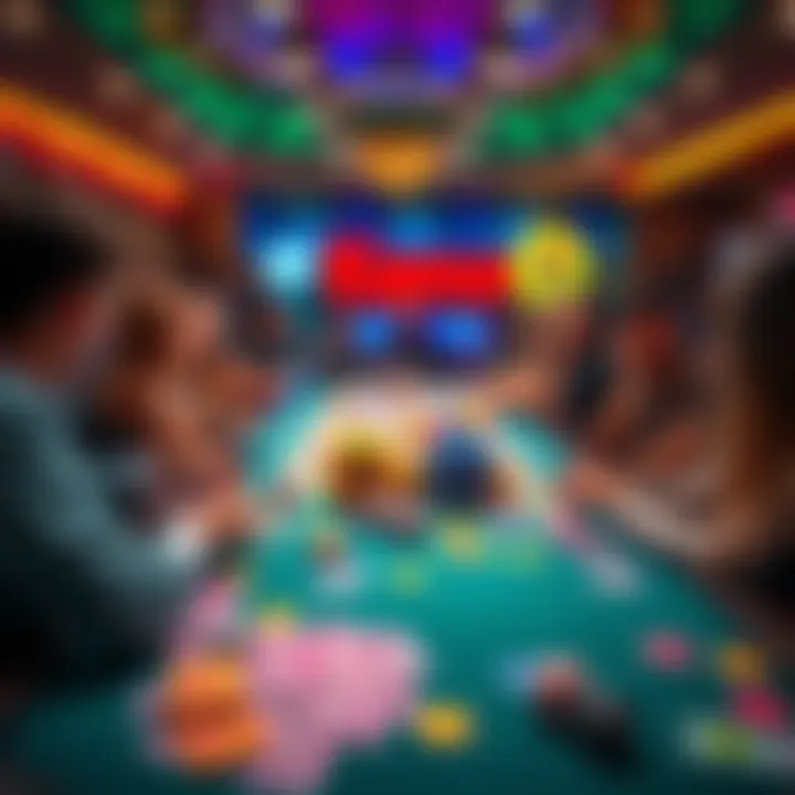 A lively Keno game table with players engaged and colorful Keno cards scattered around.