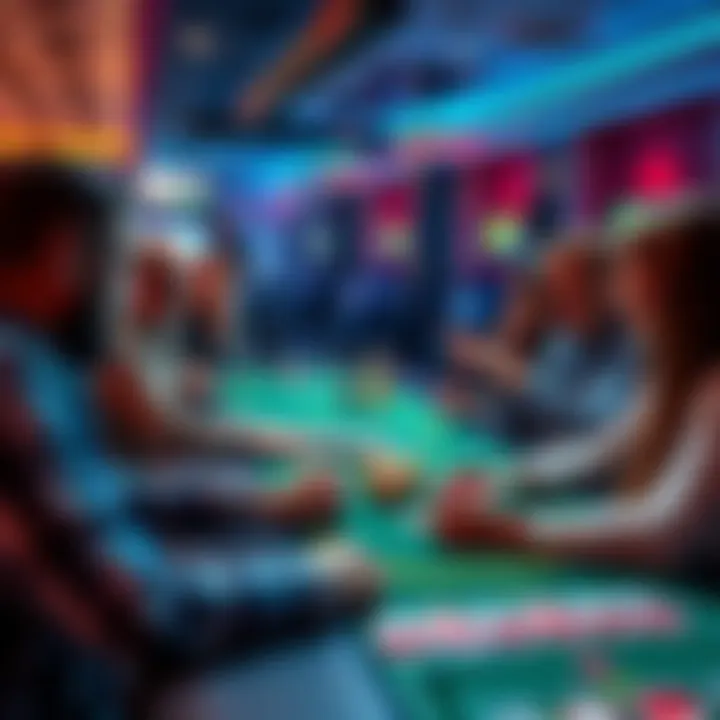 A group of players at a Keno gaming table sharing strategies and experiences.