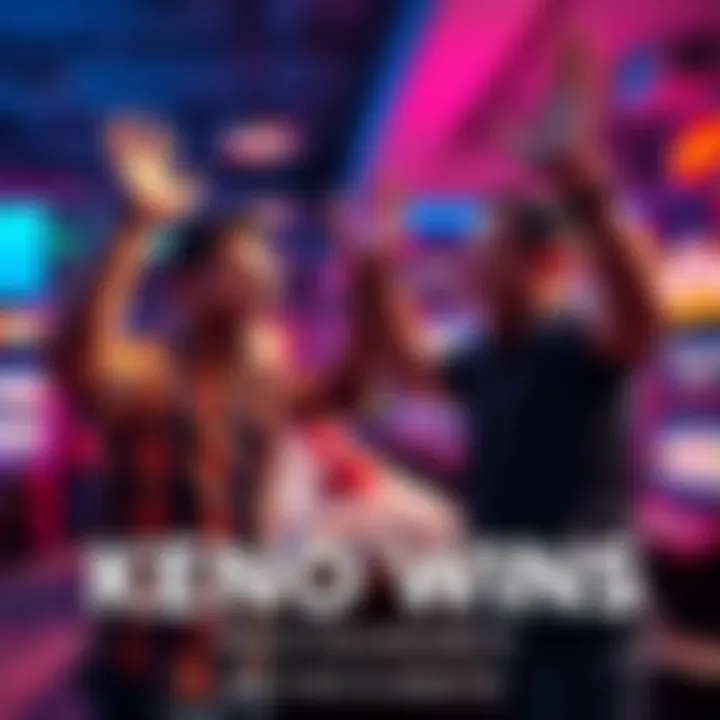 Two excited players celebrating their Keno wins with high-fives and smiles in a gaming room