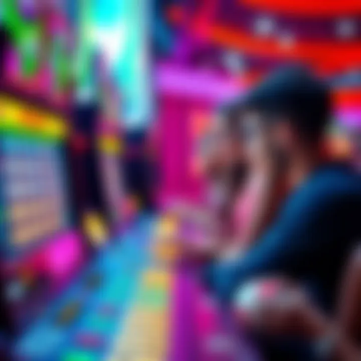 A colorful Keno board displaying numbers and a player focusing on their chosen numbers in a lively gaming environment.