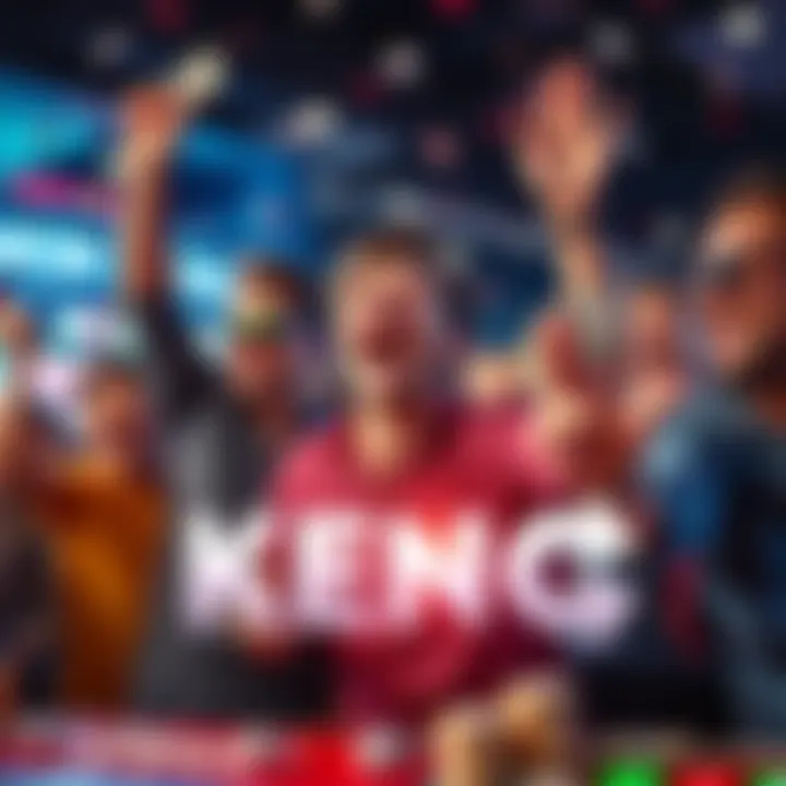 Excited players celebrating after winning big in a Keno game, showcasing thrilling reactions and cash in hand