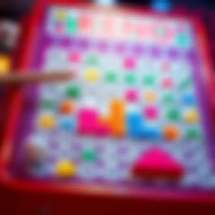A colorful Keno board featuring Tetris shapes drawn in various colors, where players engage in a fun blend of gaming and creativity.