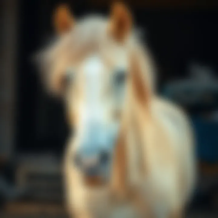 A vintage photograph of a light-colored horse named Kentucky Blonde, showcasing its unique coat and gentle demeanor, found in a thrift store.