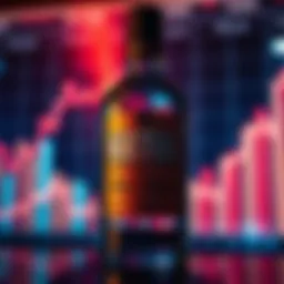 A close-up of a Ketel bottle with financial graphs in the background, illustrating its market rise.