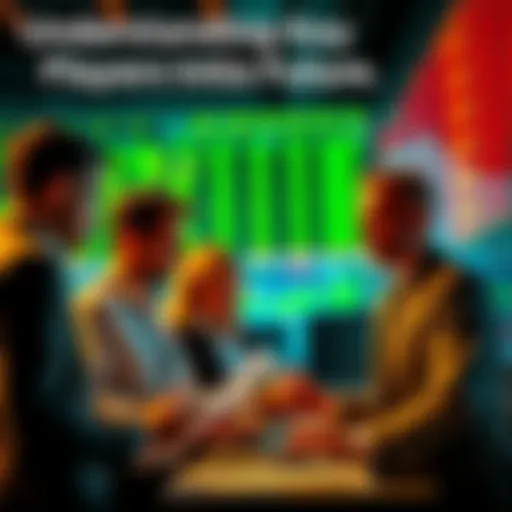 A group of professionals discussing futures contracts in a trading environment.