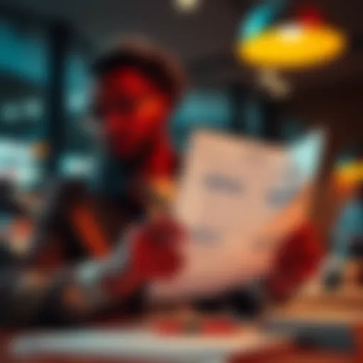 A person analyzing a document with highlighted statements, showing thoughtful engagement with important information.