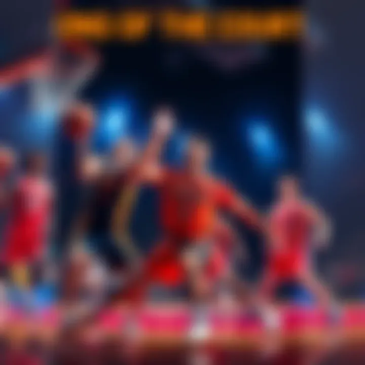 Basketball players competing in a match for King of the Court, focusing on Flagg's performance and other players