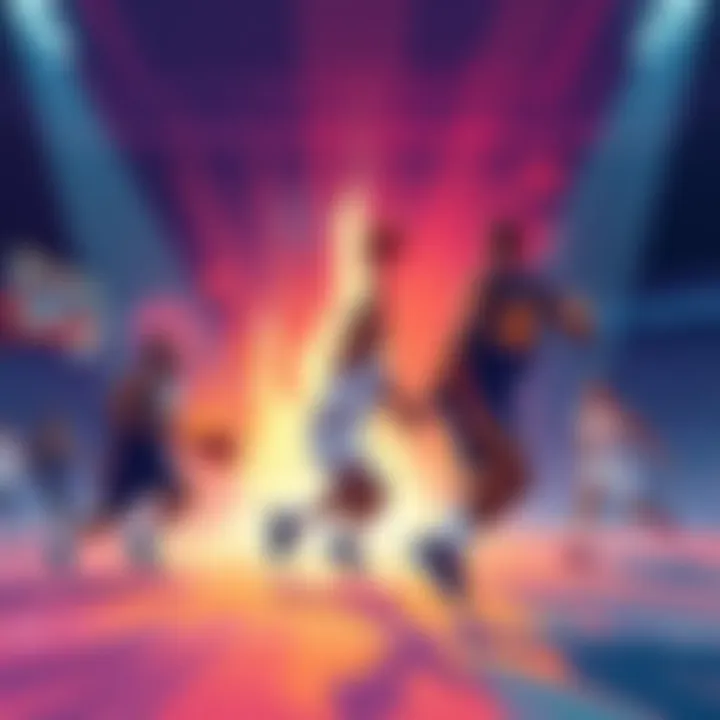 Illustration of basketball players competing for the King Of The Court title, showcasing action and strategy on the court