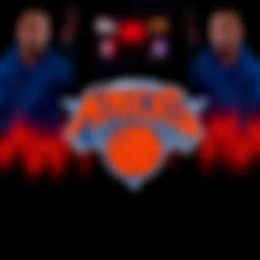 The Knicks logo with fluctuating betting line graphics showing the shift from -115 to +185 before the game against the Pistons.