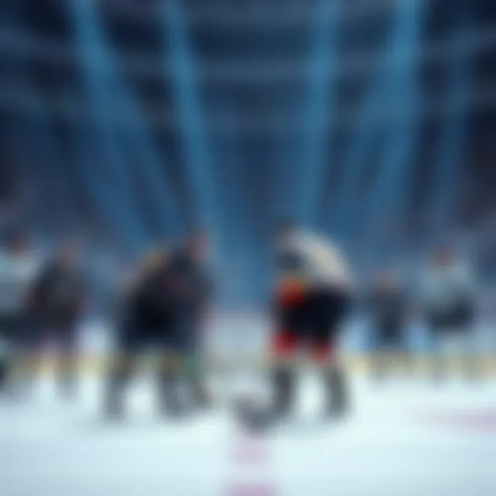 Players from the Knights and Canucks face off on the ice during a crucial hockey match, with fans cheering in the background.
