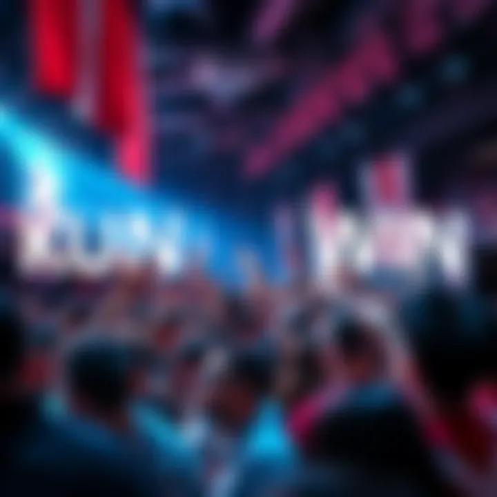 A lively crowd discussing and cheering for Kuniev's possible victory during a public event