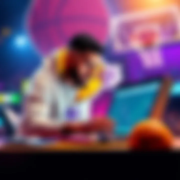 A person analyzing Lakers betting odds on a laptop with a basketball theme in the background