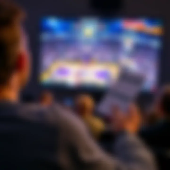 Lakers Game Betting Excitement A person excitedly watching a Lakers game on TV while holding a betting slip for a parlay bet.