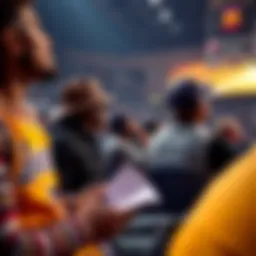 Basketball fans watching the Lakers-Spurs game during halftime, with betting slips in hand